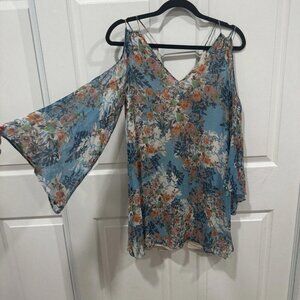 LAVENDER BROWN women’s Rayon blouse color teal floral long sleeve Size Xsmall Xs